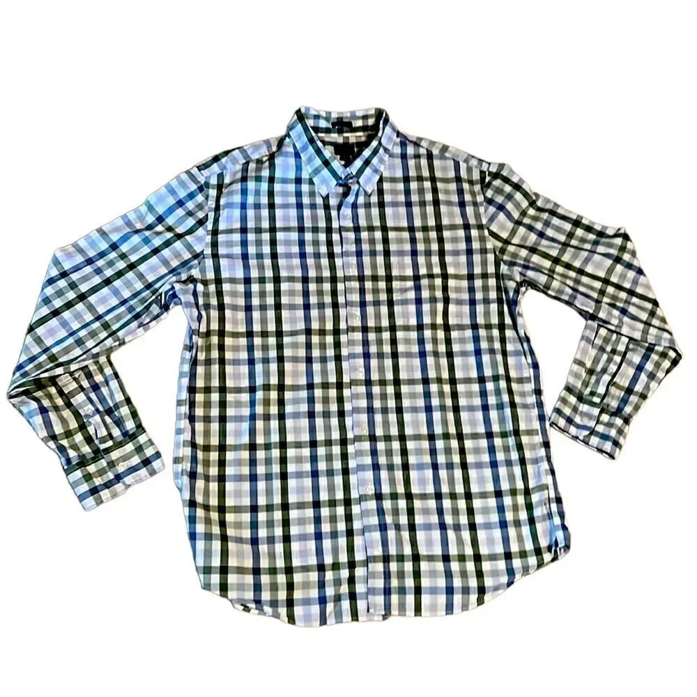 J Crew Men’s XL Blue Green White Striped Long Sleeve Button Down Shirt